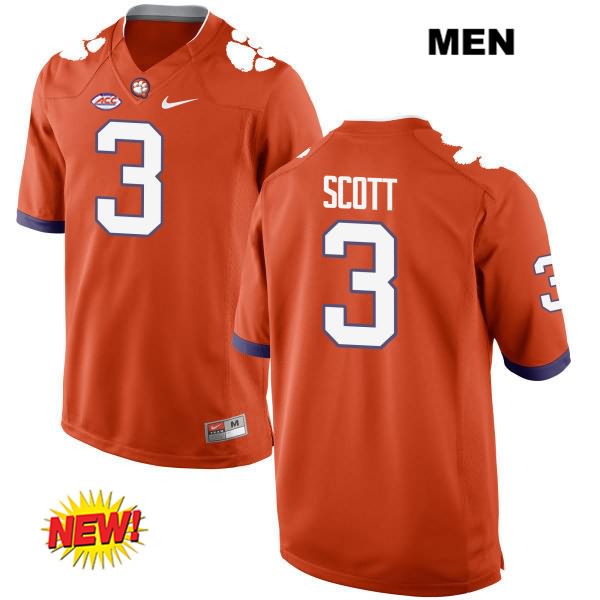 Men's Clemson Tigers #3 Artavis Scott Stitched Orange New Style Authentic Nike NCAA College Football Jersey PXA4346EW